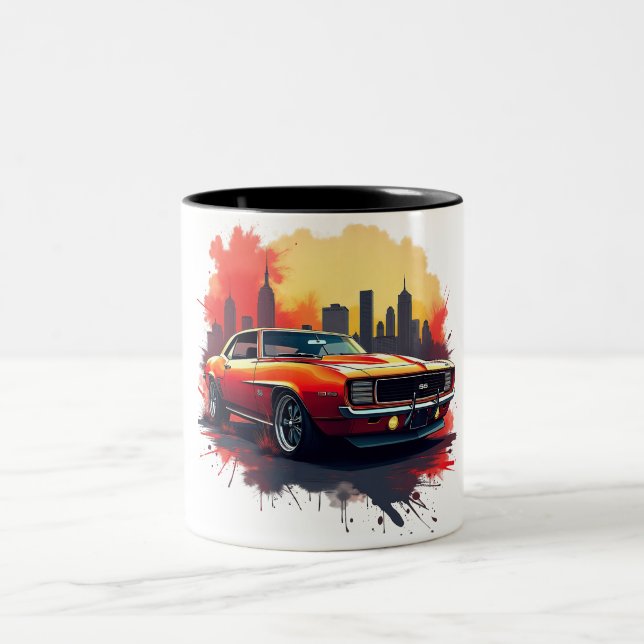 Graffiti Muscle Car  Two-Tone Coffee Mug (Center)