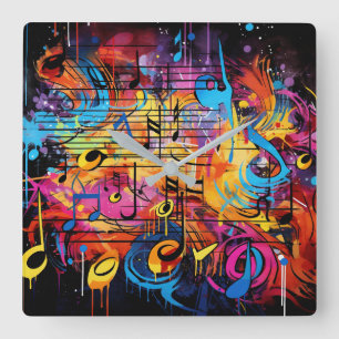 Graffiti Musical Notes Wall Clock
