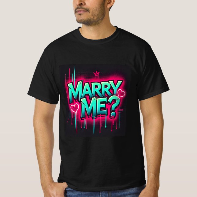 Graffiti Neon Marry Me Mens Tshirt (Front)