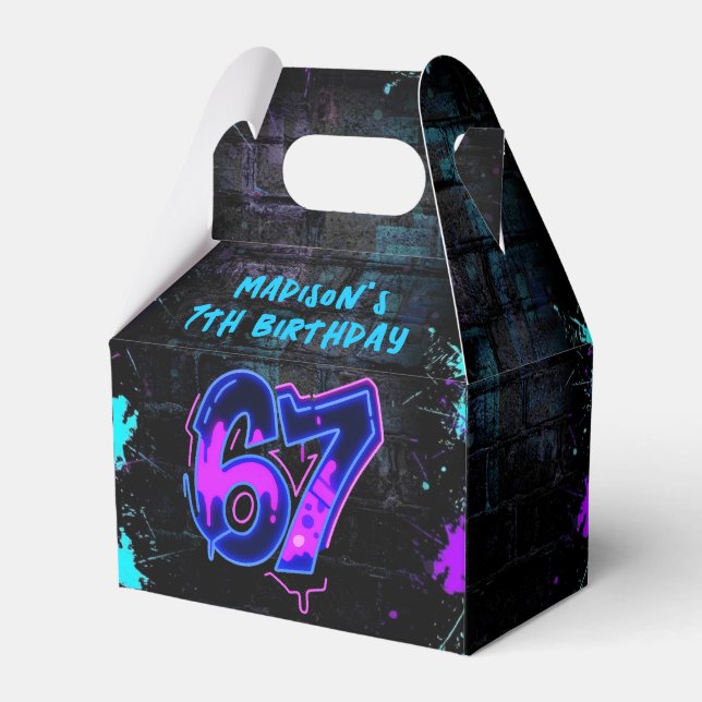 Graffiti Neon Six Seven Birthday Favor Box (Front Side)