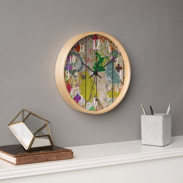 Graffiti on Wood Print Clock (Office)
