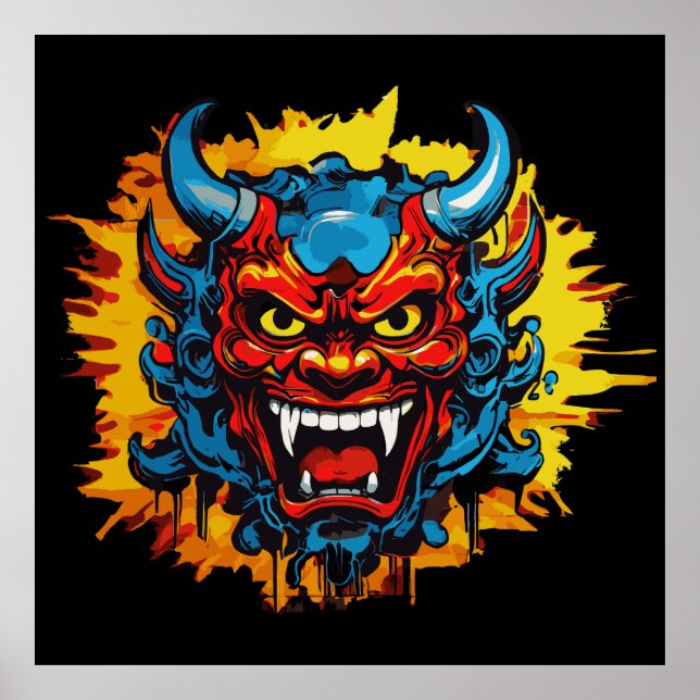 Graffiti Oni Mask Illustration Bold and Unique Art Poster (Front)