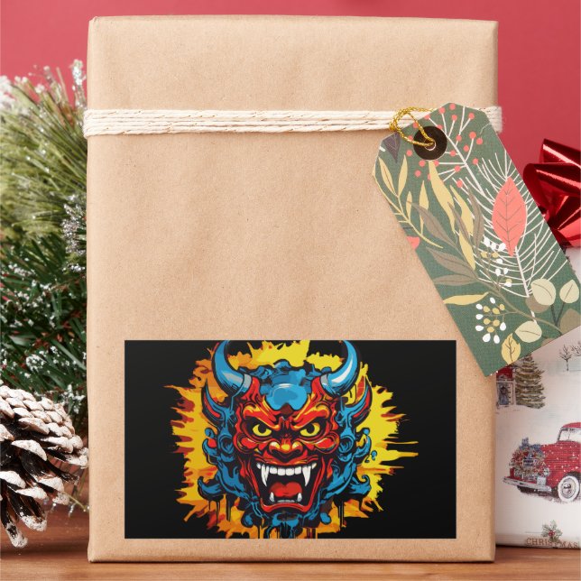 Graffiti Oni Mask Illustration Bold and Unique Art Rectangular Sticker (Holiday)