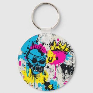 Graffiti Pattern with Neon Colors and Urban Grunge Key Ring