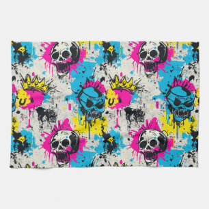 Graffiti Pattern with Neon Colors and Urban Grunge Tea Towel