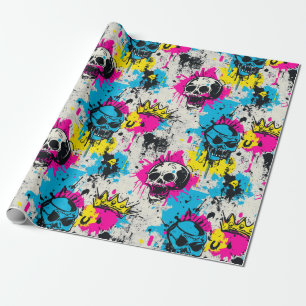 Graffiti Pattern with Neon Colors and Urban Grunge Wrapping Paper