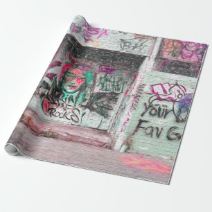 Graffiti Pink Green Grunge Urban Street Wall Art Wrapping Paper