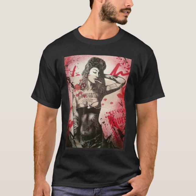 Graffiti Poster  Woman Smoking Cigarette Woman Man T-Shirt (Front)