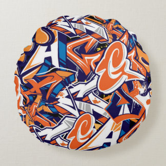 graffiti print teen abstract pattern background  round cushion