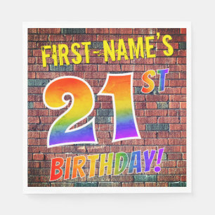 Graffiti Rainbow Look 21ST BIRTHDAY! + Custom Name Napkin