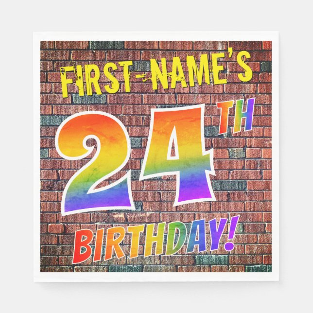 Graffiti Rainbow Look 24TH BIRTHDAY! + Custom Name Napkin (Front)