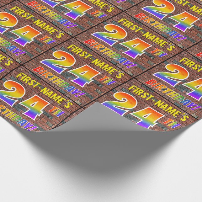 Graffiti Rainbow Look 24TH BIRTHDAY! & Custom Name Wrapping Paper (Corner)