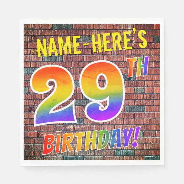 Graffiti Rainbow Look 29TH BIRTHDAY! + Custom Name Napkin (Front)