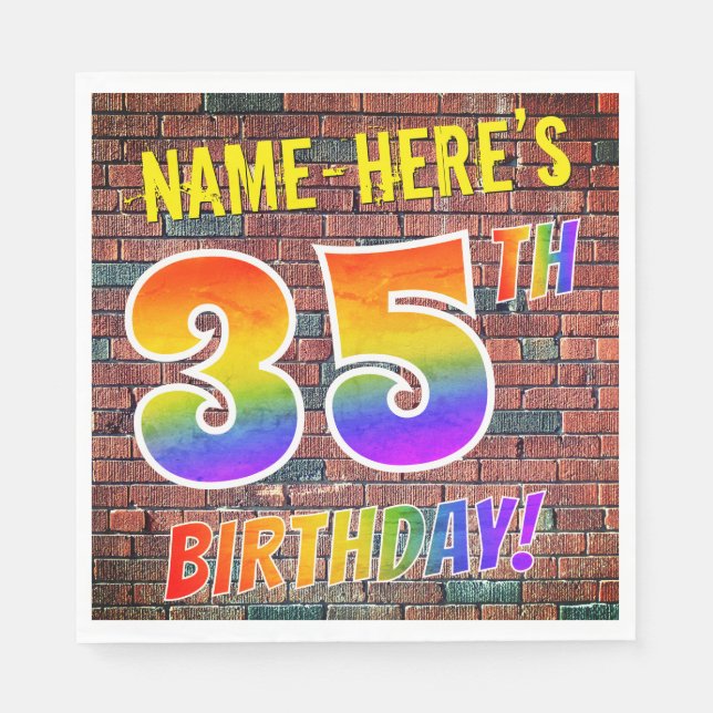 Graffiti Rainbow Look 35TH BIRTHDAY! + Custom Name Napkin (Front)