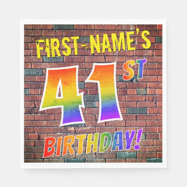 Graffiti Rainbow Look 41ST BIRTHDAY! + Custom Name Napkin (Front)