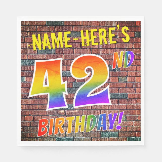 Graffiti Rainbow Look 42ND BIRTHDAY! + Custom Name Napkin (Front)