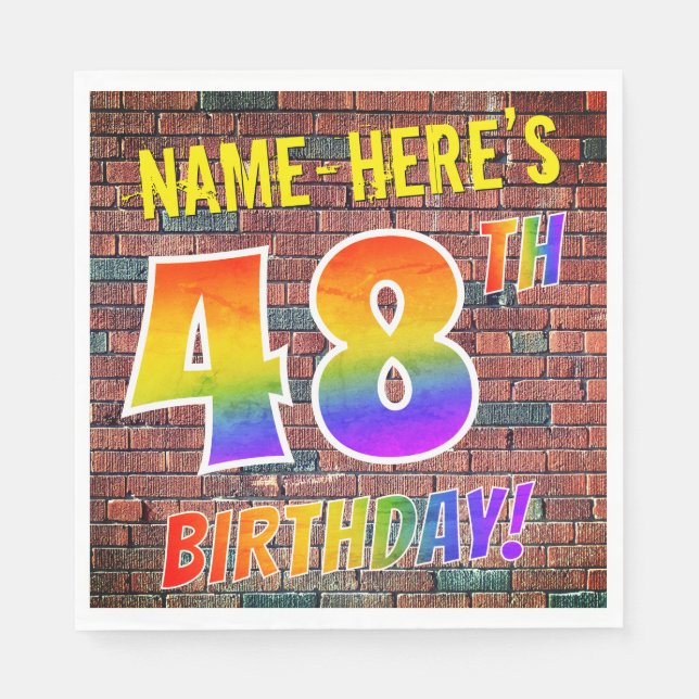 Graffiti Rainbow Look 48TH BIRTHDAY! + Custom Name Napkin (Front)