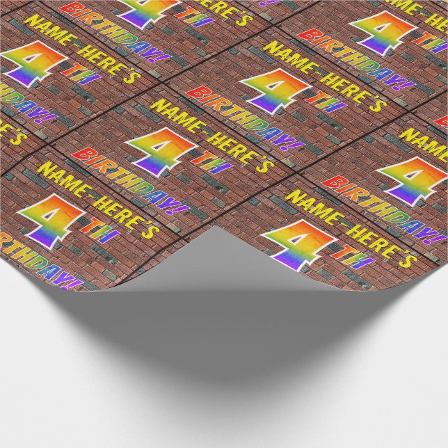 Graffiti Rainbow Look 4TH BIRTHDAY! & Custom Name Wrapping Paper (Corner)