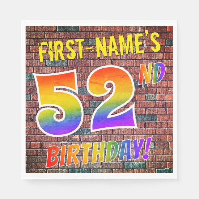 Graffiti Rainbow Look 52ND BIRTHDAY! + Custom Name Napkin (Front)