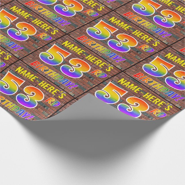 Graffiti Rainbow Look 53RD BIRTHDAY! & Custom Name Wrapping Paper (Corner)