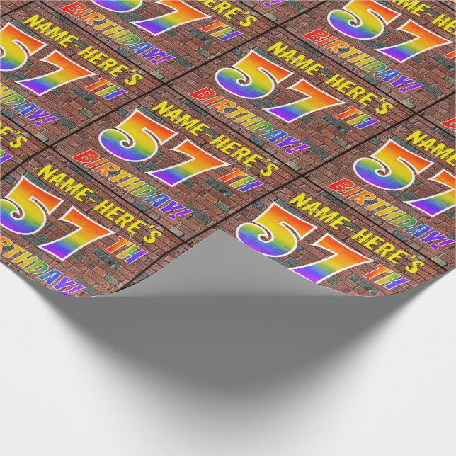 Graffiti Rainbow Look 57TH BIRTHDAY! & Custom Name Wrapping Paper (Corner)