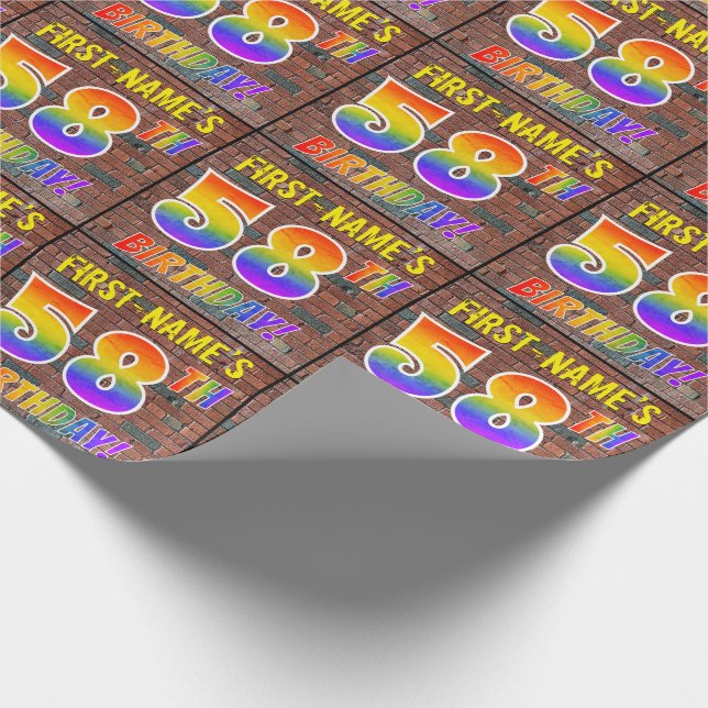 Graffiti Rainbow Look 58TH BIRTHDAY! & Custom Name Wrapping Paper (Corner)