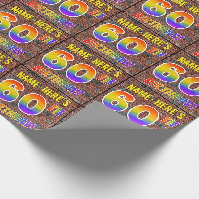 Graffiti Rainbow Look 60TH BIRTHDAY! & Custom Name Wrapping Paper (Corner)