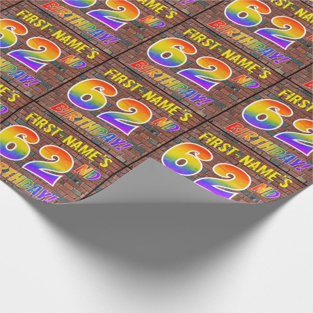 Graffiti Rainbow Look 62ND BIRTHDAY! & Custom Name Wrapping Paper (Corner)