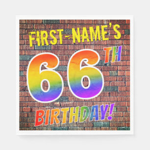 Graffiti Rainbow Look 66TH BIRTHDAY! + Custom Name Napkin