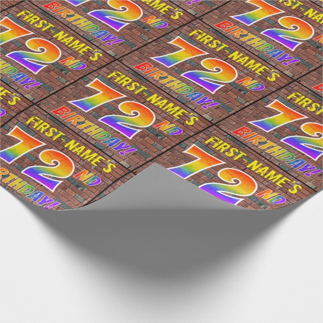 Graffiti Rainbow Look 72ND BIRTHDAY! & Custom Name Wrapping Paper (Corner)