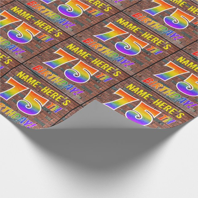 Graffiti Rainbow Look 75TH BIRTHDAY! & Custom Name Wrapping Paper (Corner)
