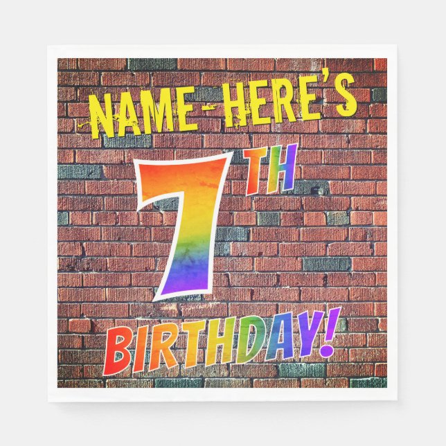 Graffiti Rainbow Look 7TH BIRTHDAY! + Custom Name Napkin (Front)
