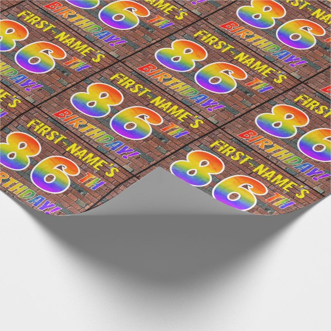 Graffiti Rainbow Look 86TH BIRTHDAY! & Custom Name Wrapping Paper (Corner)