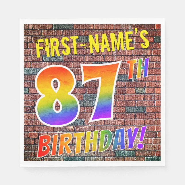 Graffiti Rainbow Look 87TH BIRTHDAY! + Custom Name Napkin (Front)