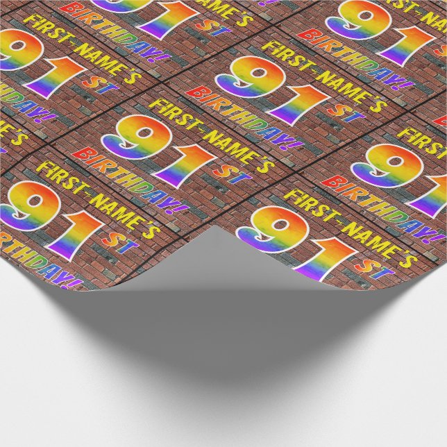 Graffiti Rainbow Look 91ST BIRTHDAY! & Custom Name Wrapping Paper (Corner)