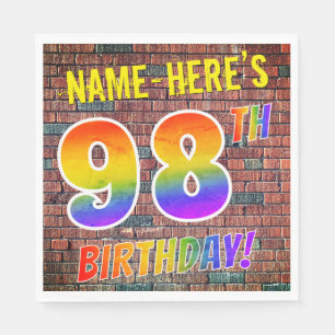 Graffiti Rainbow Look 98TH BIRTHDAY! + Custom Name Napkin