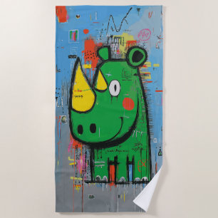 Graffiti Rhino Street Art Character Beach Towel