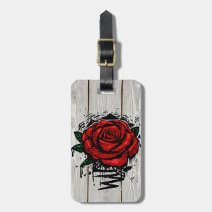 Graffiti Rose Rustic Wood Urban Street Art Drip Luggage Tag