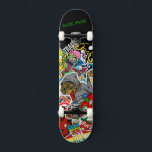 Graffiti Skateboard with your motto<br><div class="desc">Make this skateboard your own by adding your text. To access advanced editing tools, please go to "Personalise this template" and click on "Details", scroll down and press the "click to customise further" link. Ideal for any Occasion such as birthday or Graduation, for outdoor skateboarders who love the graffiti style....</div>