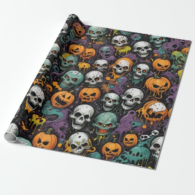 Graffiti Skulls Wrapping Paper (Unrolled)