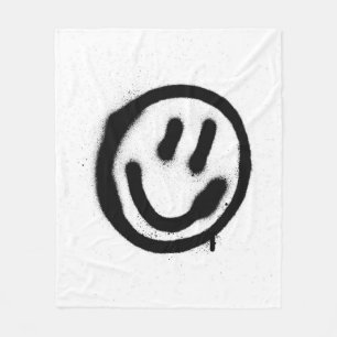 graffiti smiling face emoticon in black on whitesp fleece blanket