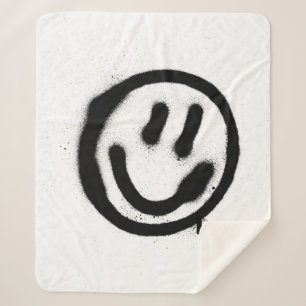 graffiti smiling face emoticon in black on whitesp sherpa blanket