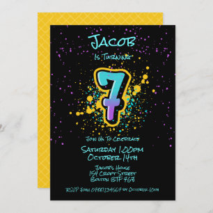 Graffiti Splatter Age Seven Invitation