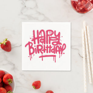 Graffiti Spray Happy Birthday Gifts Love Pink Napkin