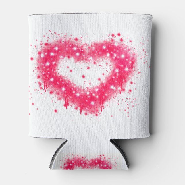 Graffiti spray paint pink sparkling heart design can cooler (Front)