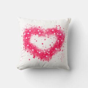Graffiti spray paint pink sparkling heart design cushion