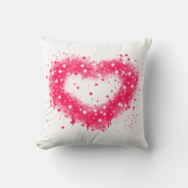 Graffiti spray paint pink sparkling heart design cushion (Front)