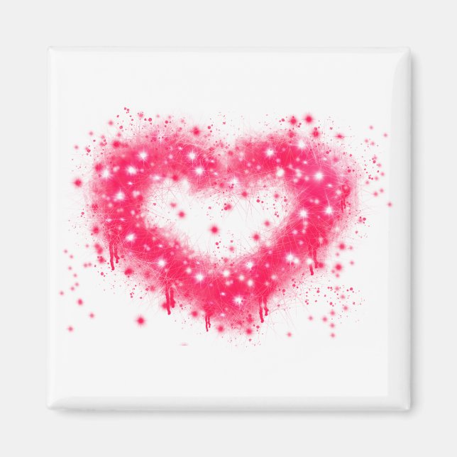 Graffiti spray paint pink sparkling heart design magnet (Front)