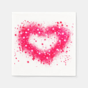 Graffiti spray paint pink sparkling heart design napkin
