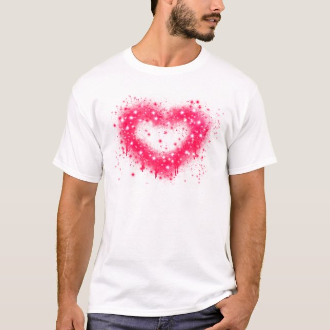 Graffiti spray paint pink sparkling heart design T-Shirt (Front)
